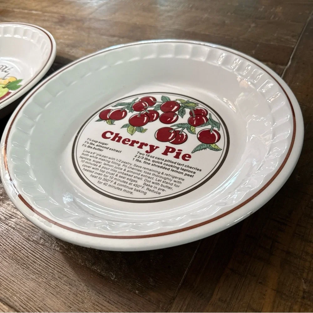 Vintage Cherry Pie & Apple Pie Ceramic Pie Plates - Red Trim
